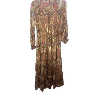 PAANI WOMENS MED LONG SLEEVE MAXI LAYERED HEM TIE WAIST DRESS MAXI